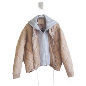 NWT $148 Blank NYC  Quilted Puffer Sweatshirt Cropped Drawstring Jacket Coat